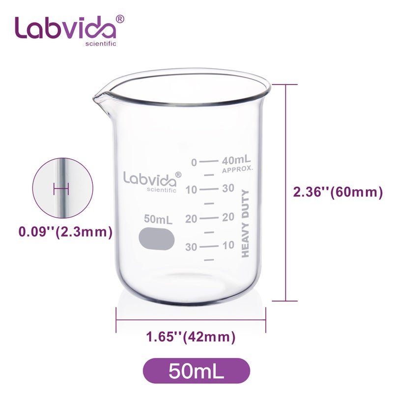 Labvida 6pcs 50ml Upgrated Thick Glass Beakers, Beaker Shot Glasses set, 3.3 Boro Griffin Low Form, Double Scale, LVA002 - Image 4